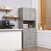 72" Kitchen Buffet with Hutch, Freestanding Pantry Cupboard with Utility Drawer, 2 Door Cabinets and Countertop, Grey Wood Grain
