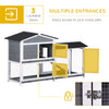2-Story Rabbit Hutch Wooden Bunny Hutch Cage Small Animal House with Ramp, No Leak Tray, Weatherproof Roof and Outdoor Run, Grey
