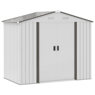 7' x 4' Steel Storage Shed Organizer, Garden Tool house with 4 Vents and 2 Easy Sliding Doors for Backyard, Patio, Garage, Lawn, White