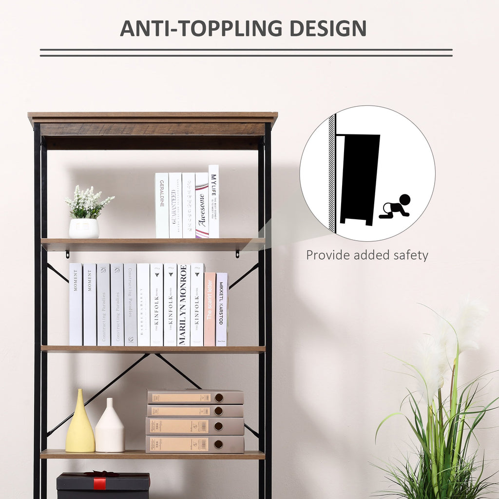 4-Tier Industrial Modern Style Open Standing Bookshelf Organizer Storage Rack for Living Room, Bedroom, Brown/Black