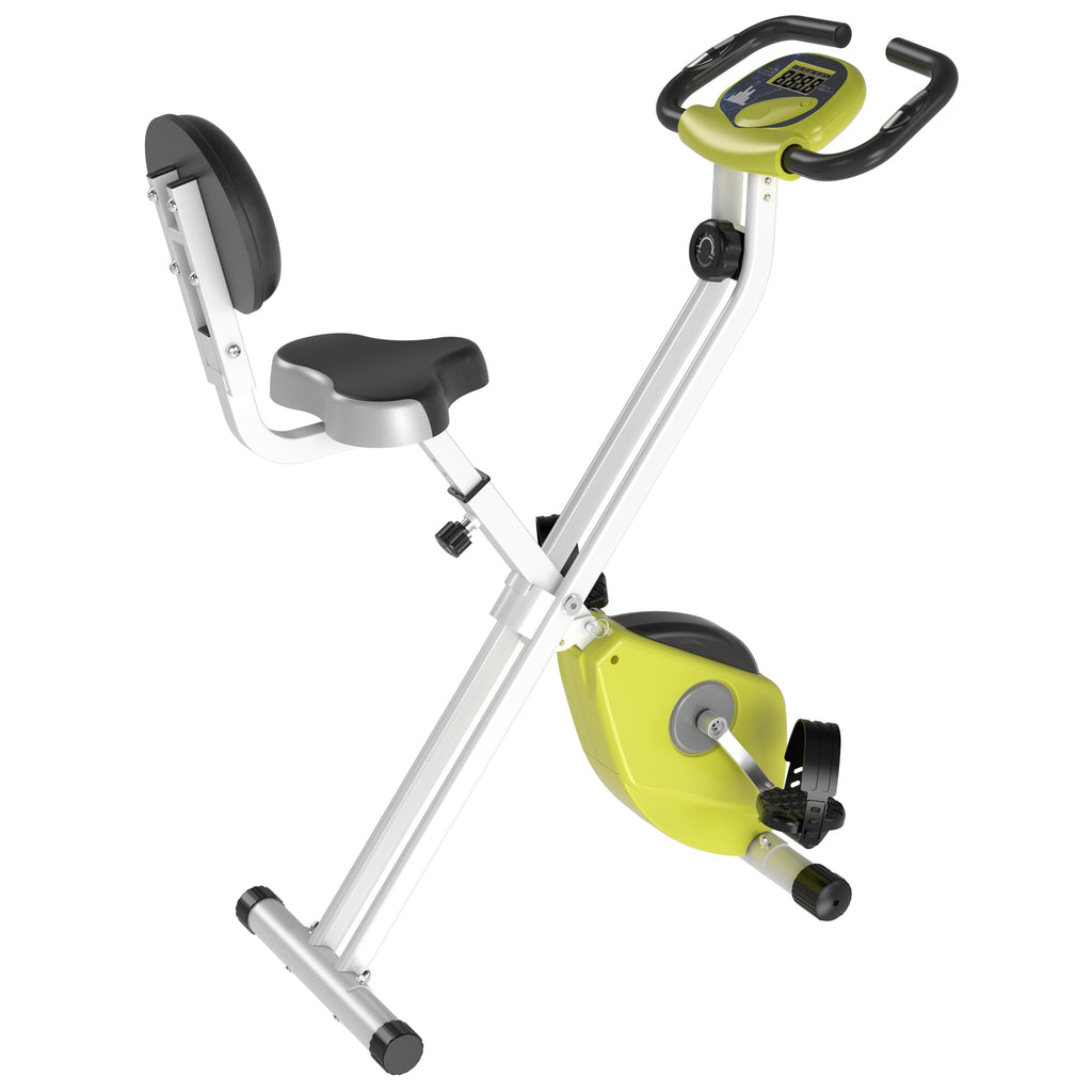 Yellow Foldable Upright Training Exercise Bike Indoor Stationary X Bike, Magnetic Resistance for Aerobic Exercise