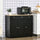Modern Sideboard Buffet with Rubberwood Top, Buffet Cabinet with 3 Drawers, 3 Cabinets and Adjustable Shelves for Kitchen, Buffet Table, Black