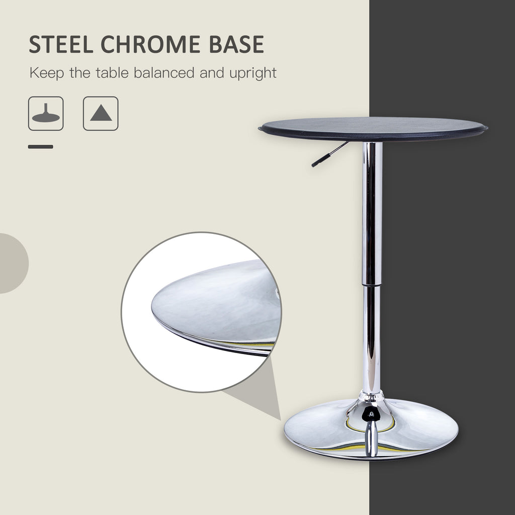 Bistro Table, Round Bar Table with Adjustable Height, Steel Chrome Base  for Home Bar, Kitchen, Dining Room, Pub Table, Black/Chrome