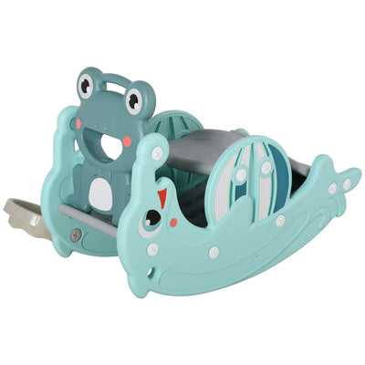 3-in-1 Kids Ride-On Rocking Horse Toy Frog Style with Basketball Hoop & Smooth Slide for Children 3-5 Years Old