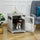 Furniture Stylish Dog Kennel, Wooden & Wire End Table with Cushion & Lockable Door, Miniature Size Pet Crate Indoor Puppy Cage, Grey