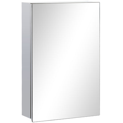 Wall Mounted Bathroom Medicine Cabinet Mirrored Cabinet with Hinged Door 3-Tier Storage Shelves Silver