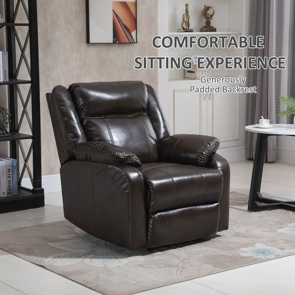 PU Leather Recliner Sofa Manual 150Â°Reclining Angle Sofa with Pull-Out Ring Comfortable Recliner Chair with Footrest for Living Room - Brown