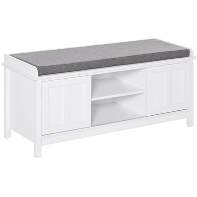 Entryway Shoe Storage Bench Ottoman Entryway Rack Storage Organizer w/ Adjustable Shelf Padded Cushion Sliding Barn Door for Hallway - White