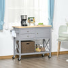 Utility Kitchen Cart Rolling Kitchen Island Storage Trolley with Rubberwood Top