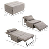 4-In-1 Design Convertible Sofa Tea Table Lounge Chair Single Bed with 5-Level Adjustable Backrest, Footstool and Metal Frame, Light Brown