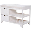 Shoe Cabinet, Wooden Storage Bench with Cushion, Entryway Rack with Drawers, Open Shelves, Country White