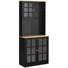 Kitchen Buffet with Hutch, Storage Pantry with 3 Cabinets, 2 Open Shelves and Large Countertop, Black