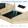 Kids Wooden Sandbox Foldable Design, w/ Canopy, Seats, Flag, Aged 3-8 Years Old
