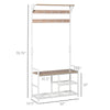 Hallway Tree Bench Organizer with 9 Coat Hooks, Large Sitting Bench and 3 Open Shelves for Entryway, Natural/White