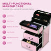 Rolling Makeup Train Case, Large Storage Cosmetic Trolley, Lockable Traveling Cart Trunk with Folding Trays, Swivel Wheels and Keys, Pink