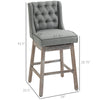 Bar Height Bar Stools Set of 2, 180 Degree Swivel Kitchen Island Stool, 30" Seat Height with Solid Wood Footrests and Button Tufted Design, Grey