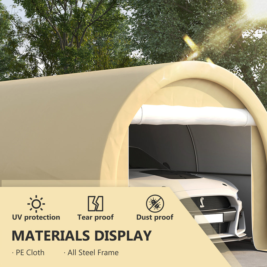 16' x 10' Carport, Heavy Duty Portable Garage / Storage Tent with Large Zippered Door, Anti-UV PE Canopy Cover for Car, Truck, Boat, Motorcycle, Bike, Garden Tools, Outdoor Work, Beige