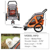 Dog Bike Trailer 2-In-1 Pet Stroller Cart Bicycle Wagon Cargo Carrier with 360 Swivel Wheel Reflectors Parking Brake Straps Cup Holder Orange