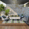 RV Mat, Outdoor Patio Rug / Large Camping Carpet with Carrying Bag, 9' x 12', Waterproof Plastic Straw, Reversible Design for Backyard, Porch, Picnic, Poolside, Green & Gray Striped