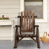 Wooden Adirondack Rocking Chair, Outdoor Rustic Log Rocker with Slatted Design for Patio, Carbonized