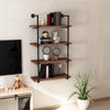 Industrial Pipe Style Shelf 4-Tier Wall-Mounted Utility Bookcase Floating Storage Rack with Metal Frame, Rustic Brown