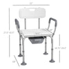3-in-1 Shower Chair with Back and Arms, Height Adjustable Bedside Commode, Raised Toilet Seat with Non-Slip Rubber Foot Pad for Seniors, Disabled, White