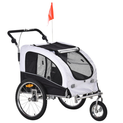 Elite II 2-In-1 Pet Dog Bike Trailer and Stroller with Suspension and Storage Pockets - White