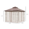 10' x 10' Outdoor Patio Gazebo Canopy with 2-Tier Polyester Roof, Netting, Curtain Sidewalls, and Steel Frame, Brown