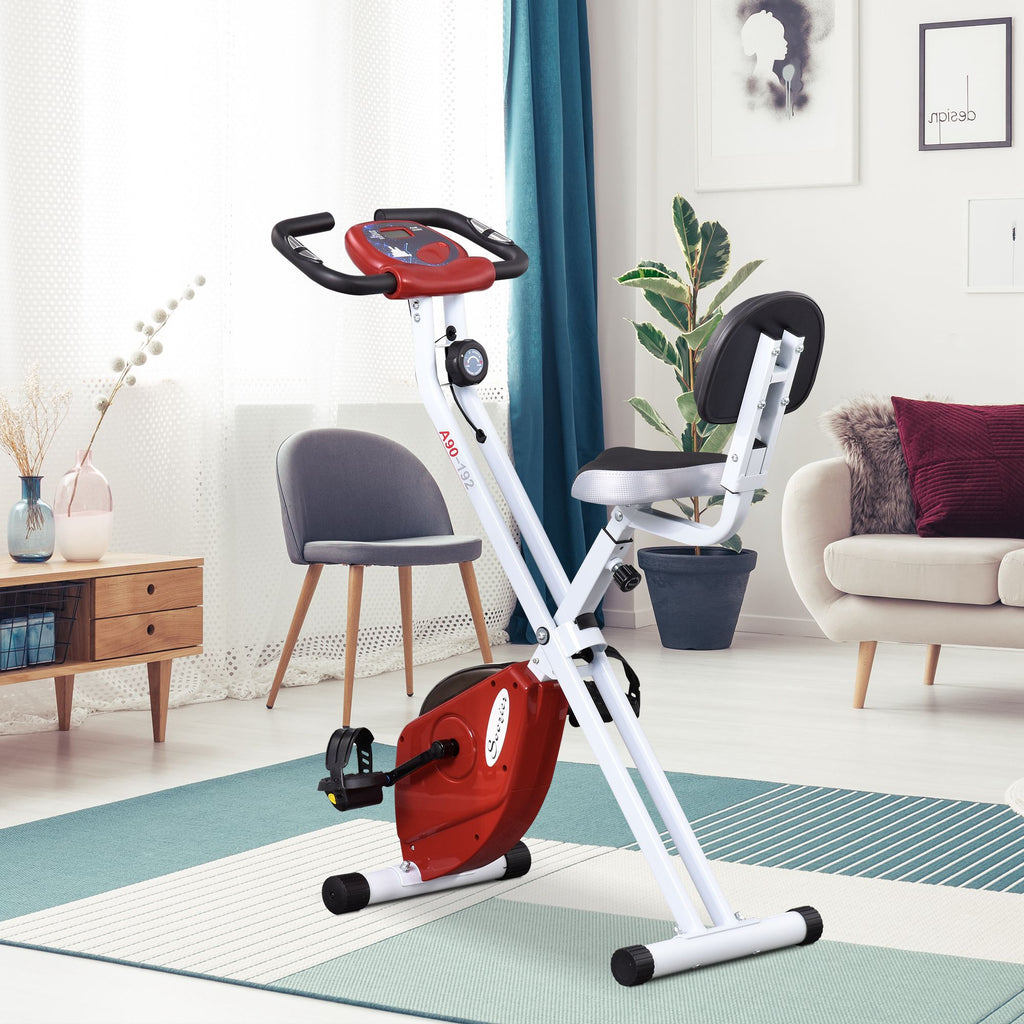 Red Foldable Upright Training Exercise Bike Indoor Stationary X Bike,  Magnetic Resistance for Aerobic Exercise