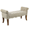 Traditional Style Entryway Bed End Shoe Bench with Button Tufted and Rounded Arm for Living Room, Beige