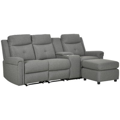 L-Shaped Sofa, Manual Reclining Sectional with Chaise Ottoman, Storage Console, Cup Holders, USB Charging, Gray