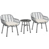 Cream White, 3 Pieces Patio PE Rattan Bistro Set, Outdoor Round Wicker Woven Coffee Set, 2 Chairs & 1 Coffee Table Conversation Furniture Set, for Garden