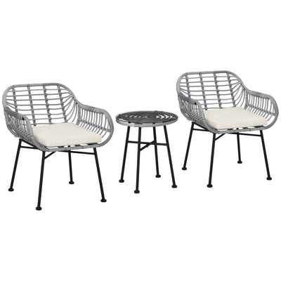Cream White, 3 Pieces Patio PE Rattan Bistro Set, Outdoor Round Wicker Woven Coffee Set, 2 Chairs & 1 Coffee Table Conversation Furniture Set, for Garden