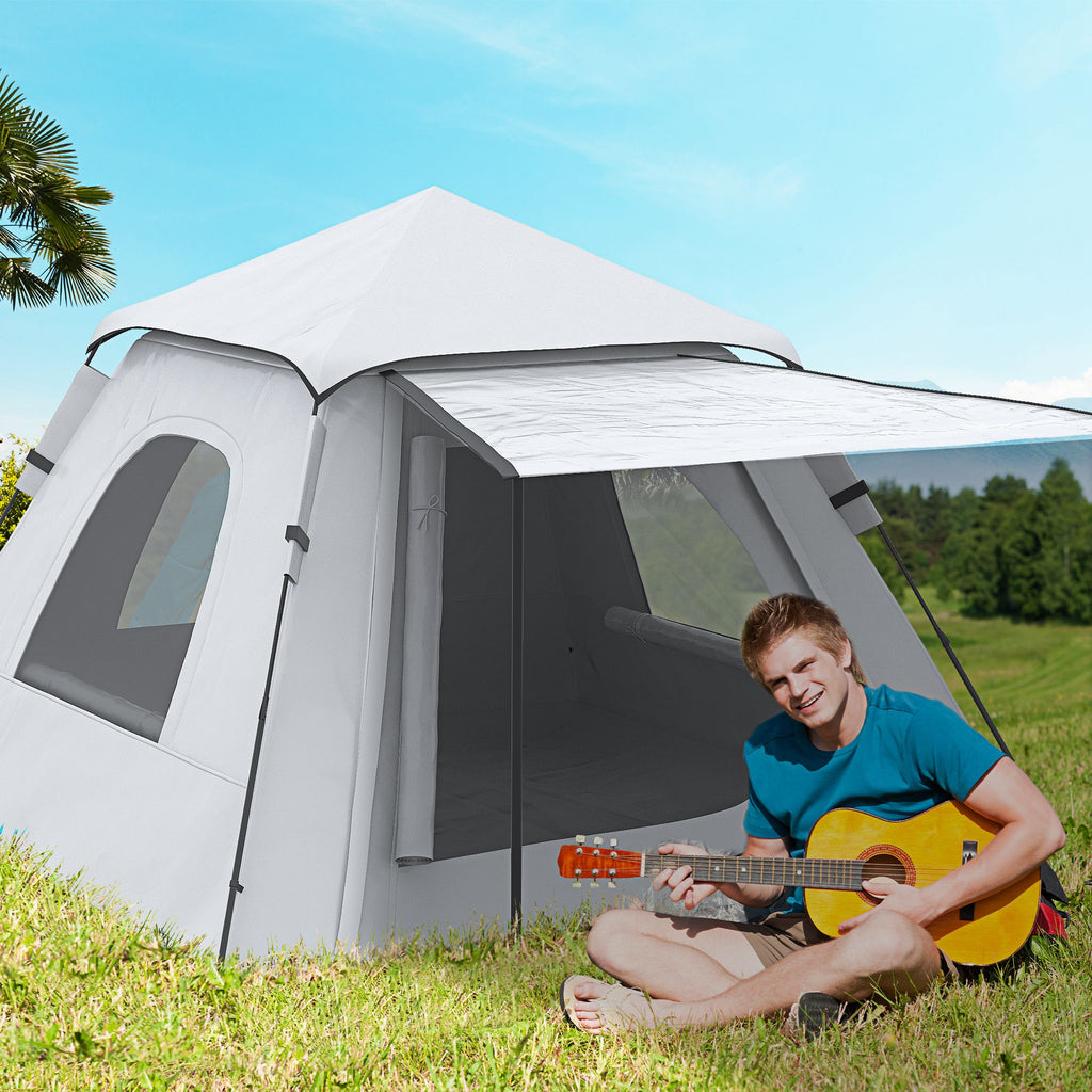 3-4 Person Automatic Camping Tent w/ Porch, Pop Up Tent, Portable Backpacking Shelter with Mesh Windows, Zipped Door, Floor, Hang Hook & Portable Carry Bag, Silver