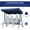 3-Person Porch Swing with Canopy, Patio Swing Chair, Outdoor Canopy Swing Bench with Adjustable Shade, Cushion and Steel Frame, Dark Blue