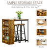 Bar Table and Stools, 3 Piece Bar Table Set with 3-Tier Side Shelf, 2 Stools and Foot Pads, Pub Chairs and Table, Rustic Brown/Black