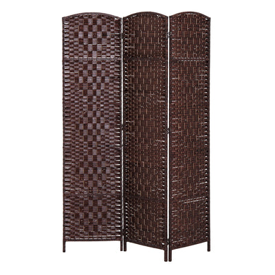 6' Tall Wicker Weave 3 Panel Room Divider Wall Divider, Brown
