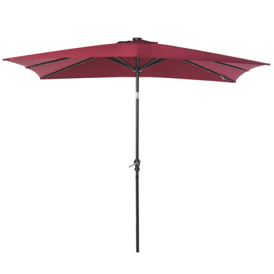 9' x 7' Patio Umbrella Outdoor Table Market Umbrella with Crank, Solar LED Lights, 45Â° Tilt, Push-Button Operation, for Deck, Wine Red