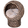 20" Natural Braided Elevated Cat Bed Basket House Chair Sofa With Cushion, Dark Brown