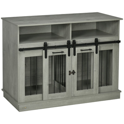 Dog Crate Furniture for Large Dogs, Double Dog Kennel for Small Dogs with Shelves, Sliding Doors, 47