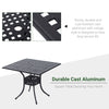 36" x 36" Square Metal Outdoor Patio Bistro Table with Center Umbrella Hole & Cast Iron Stylish Design