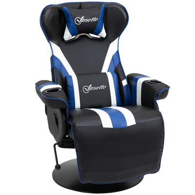 Racing Style Reclining Gaming Chair, Computer Recliner Chair with Lumbar Support, Footrest and Cup Holder, Black/White/Blue