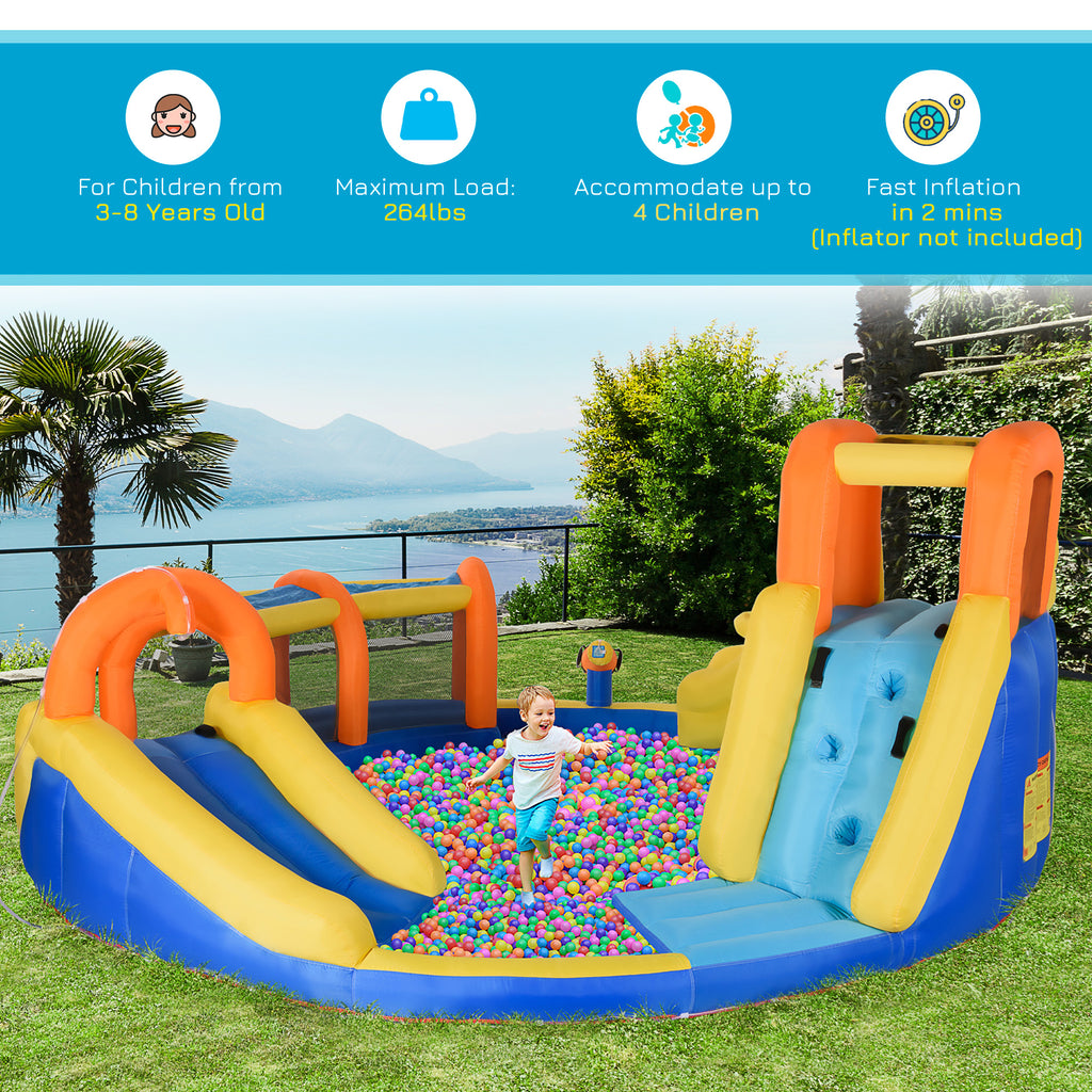 5-in-1 Inflatable Water Slide Kids Bounce House Jumping Castle Includes Slide, Basket, Pool, Water Gun, Climbing Wall, with Carry Bag, Repair Patches without Air Blower