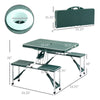 Camping Table with 4 seat Portable Foldable Picnic Table Set with Four Chairs and Umbrella Hole, Aluminum Fold Up Travel Picnic Table, Green