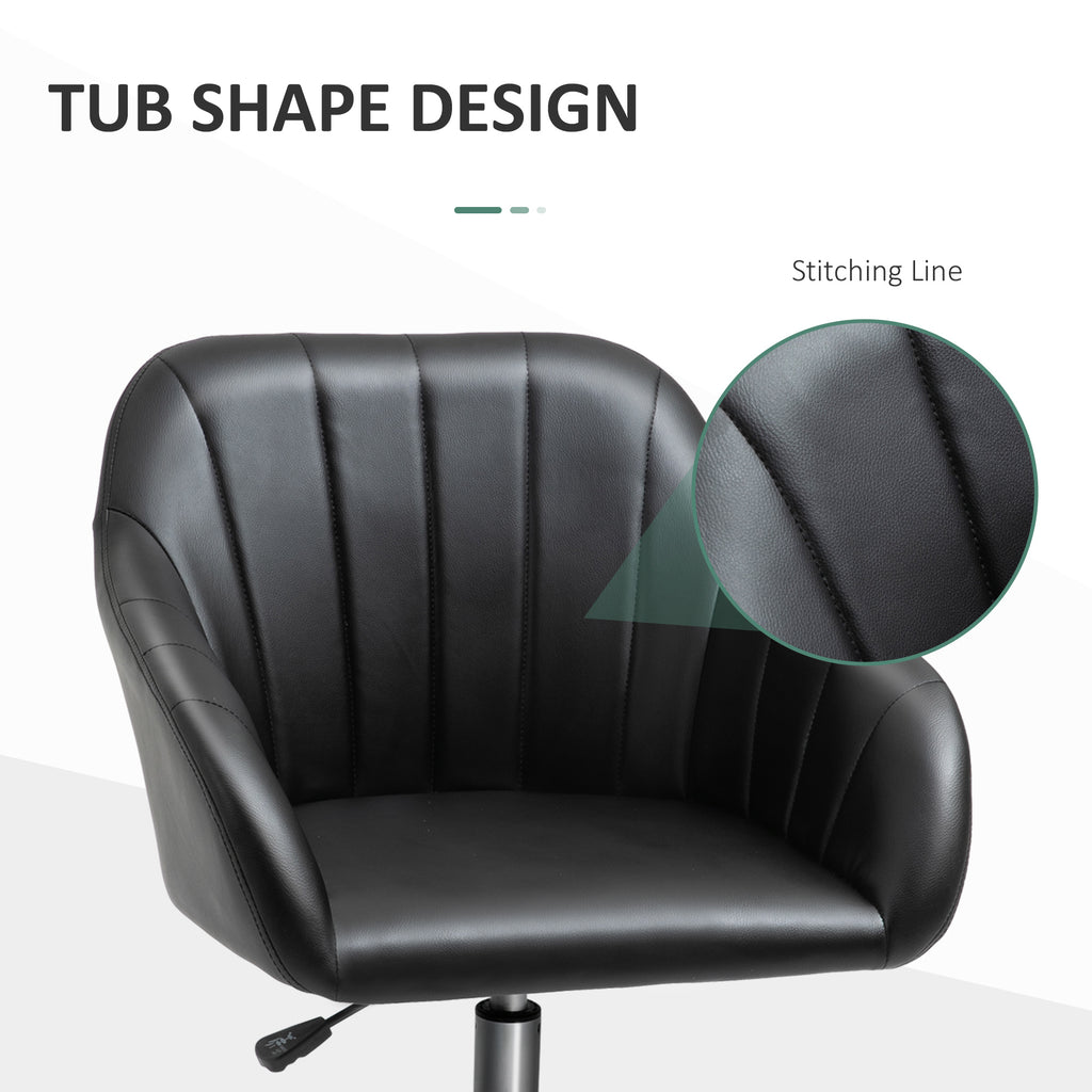 Mid-Back Office Chair PU Leather Swivel Task Armchair with Tub Shape Design for Living Room Home, Black
