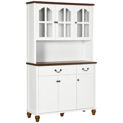 Kitchen Buffet with Hutch 6 Door 2 Drawer Adjustable Shelves, White
